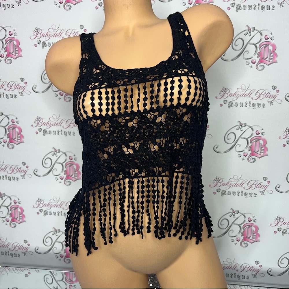 Breeze ever crochet tank top black boho bohemian knitted open shirt festival